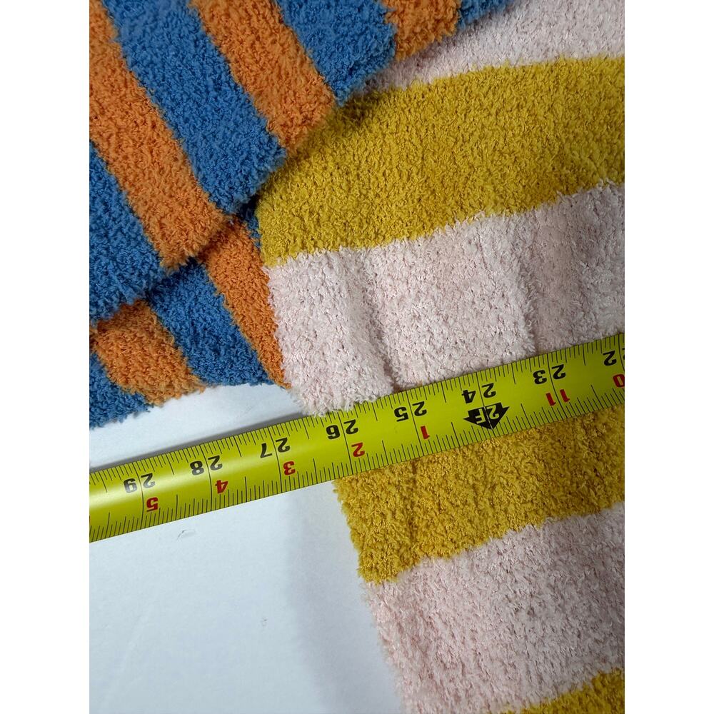 Lovelo Colorblock Striped Fuzzy Cardigan Sweater XL Pastel Blue Pink Yellow - Picture 10 of 10